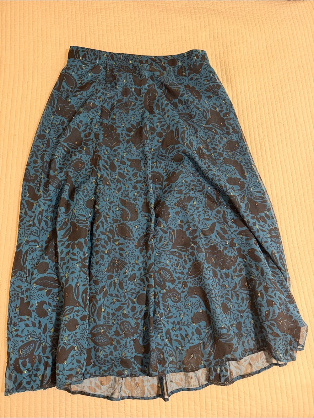Ann Taylor Teal and Black Floral A-Line Skirt sparkle